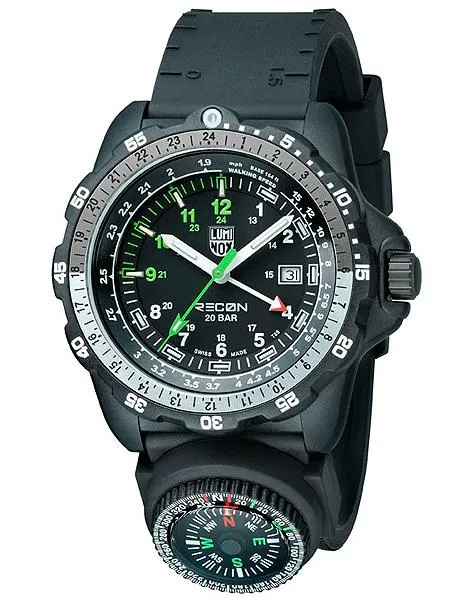 Luminox Mens Recon Navy SPC - Black&#44; Green & White Dial - PU Strap with Compass