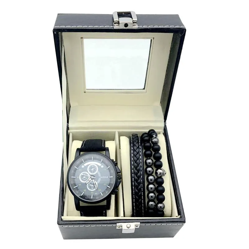 Men High-Quality Large Dial Casual Quartz Watch and Bracelet Gift Box Set