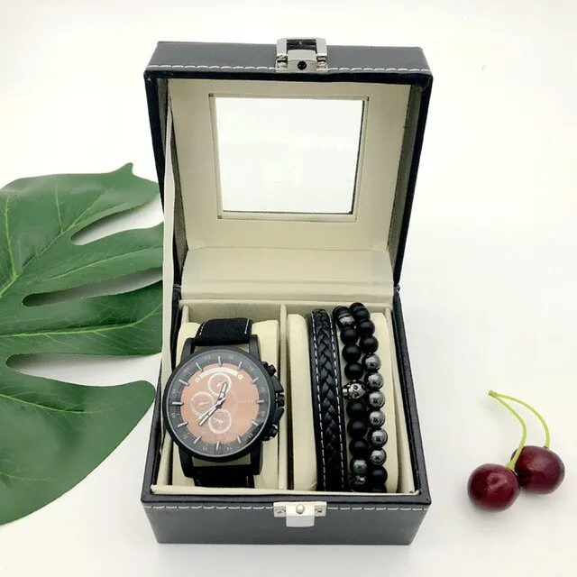 Men High-Quality Large Dial Casual Quartz Watch and Bracelet Gift Box Set