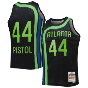 Men's Atlanta Hawks Pete Maravich Mitchell & Ness Black 1971-72 Hardwood Classics Reload 2.0 Swingman Jersey