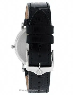 Mens Essential Strap Watch by Bulova - Silver/White Dial - Black Leather - Date