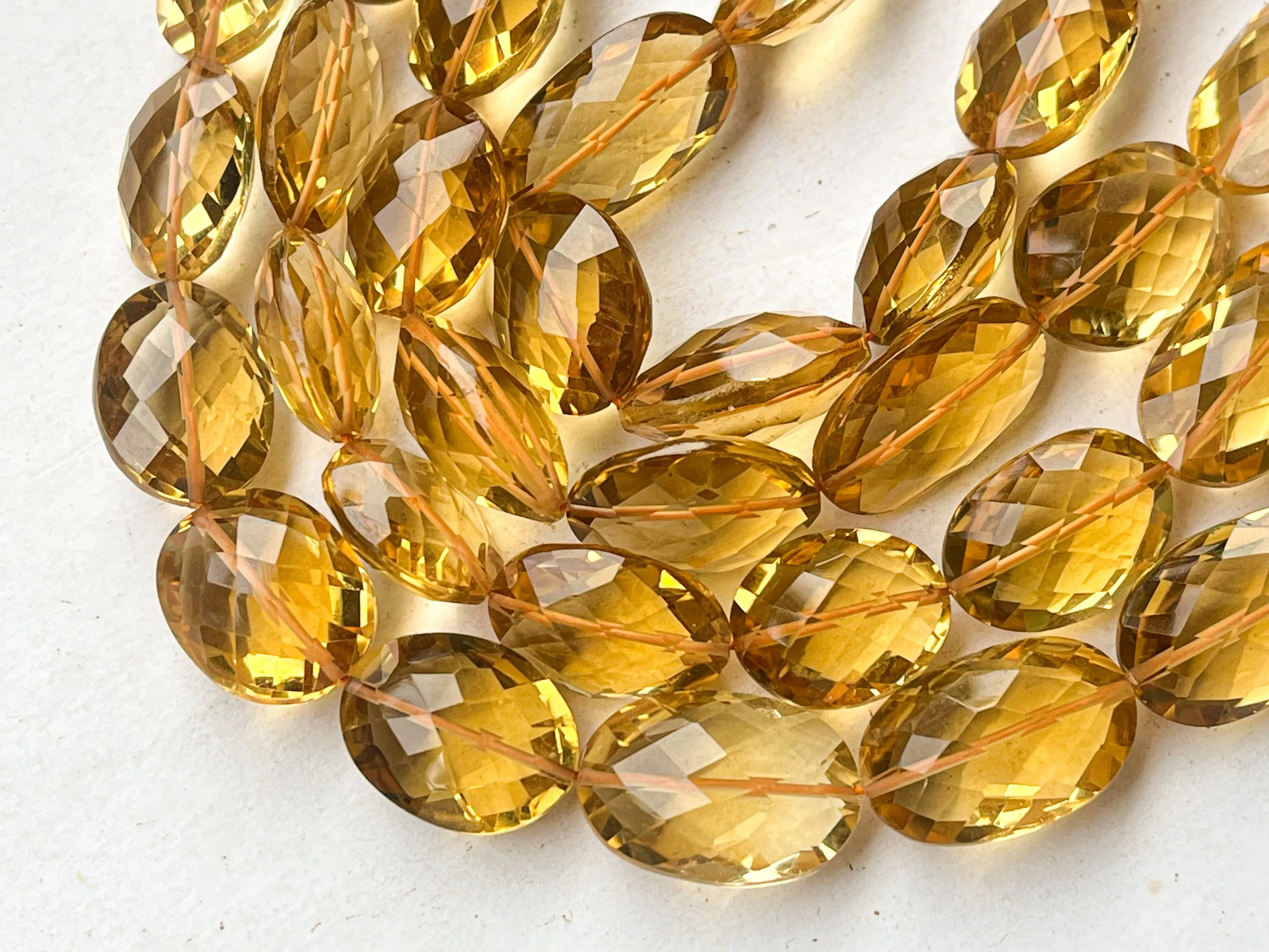 Natural Honey Quartz faceted oval shape beads