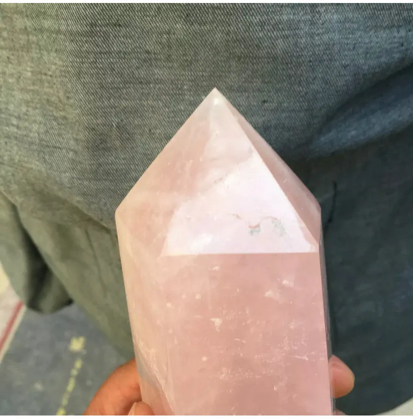 Natural  pink rose quartz gemstone crystal tower point obelisk