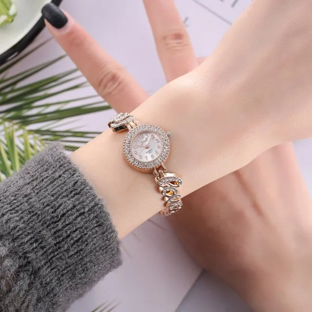 New Ladies Creative Casual LOVE Rhinestones British Watch Women Quartz Wristwatch Gift