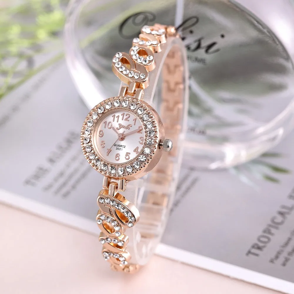 New Ladies Creative Casual LOVE Rhinestones British Watch Women Quartz Wristwatch Gift