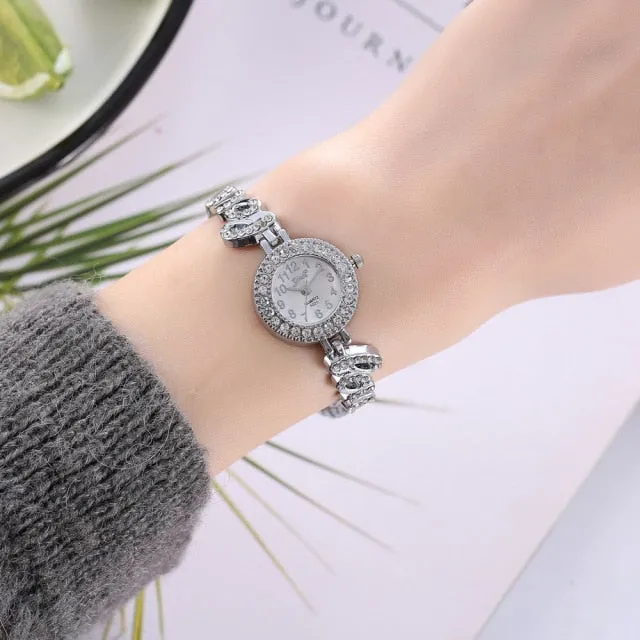 New Ladies Creative Casual LOVE Rhinestones British Watch Women Quartz Wristwatch Gift