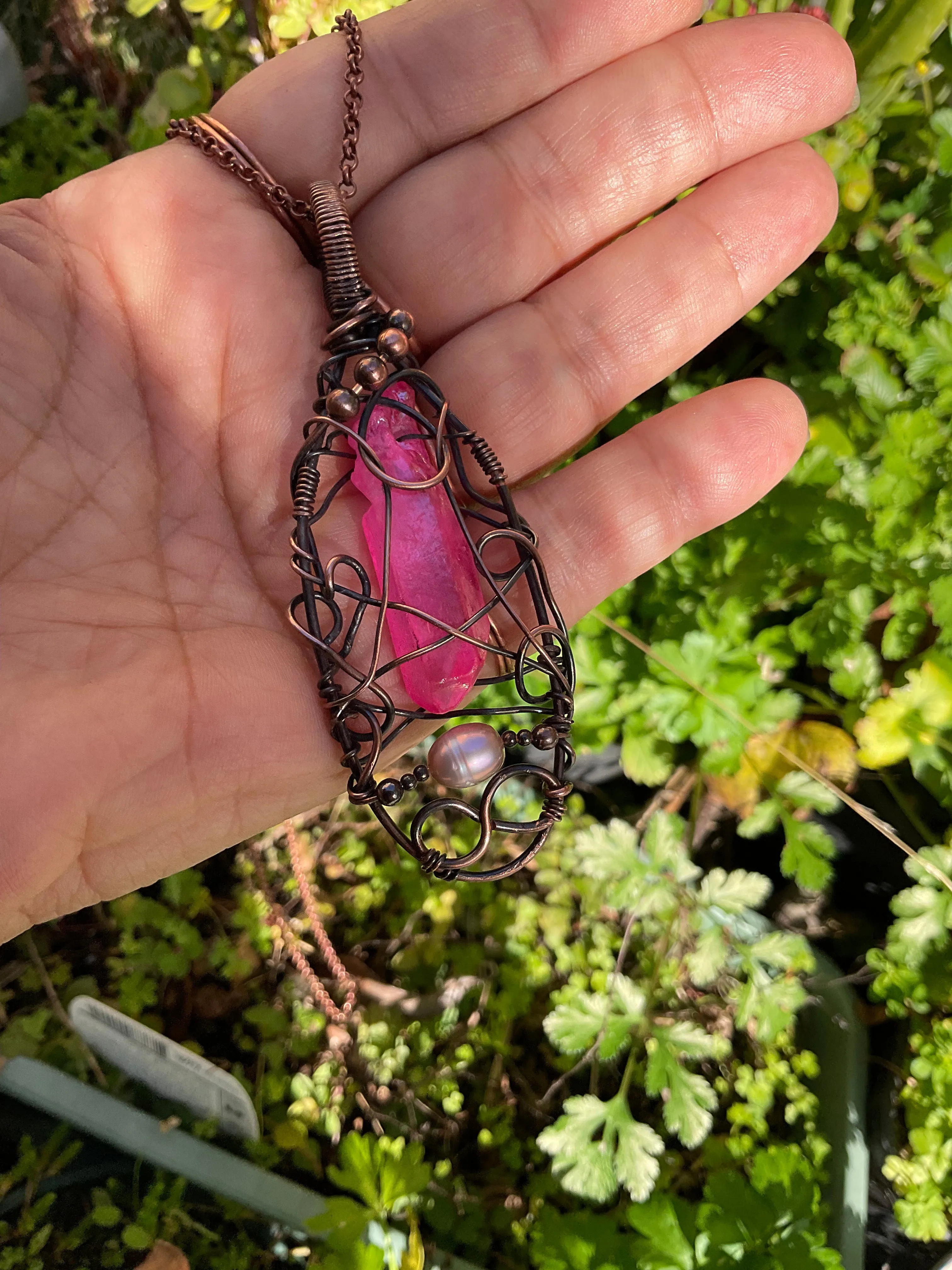 Pink Aura Quartz Pendant