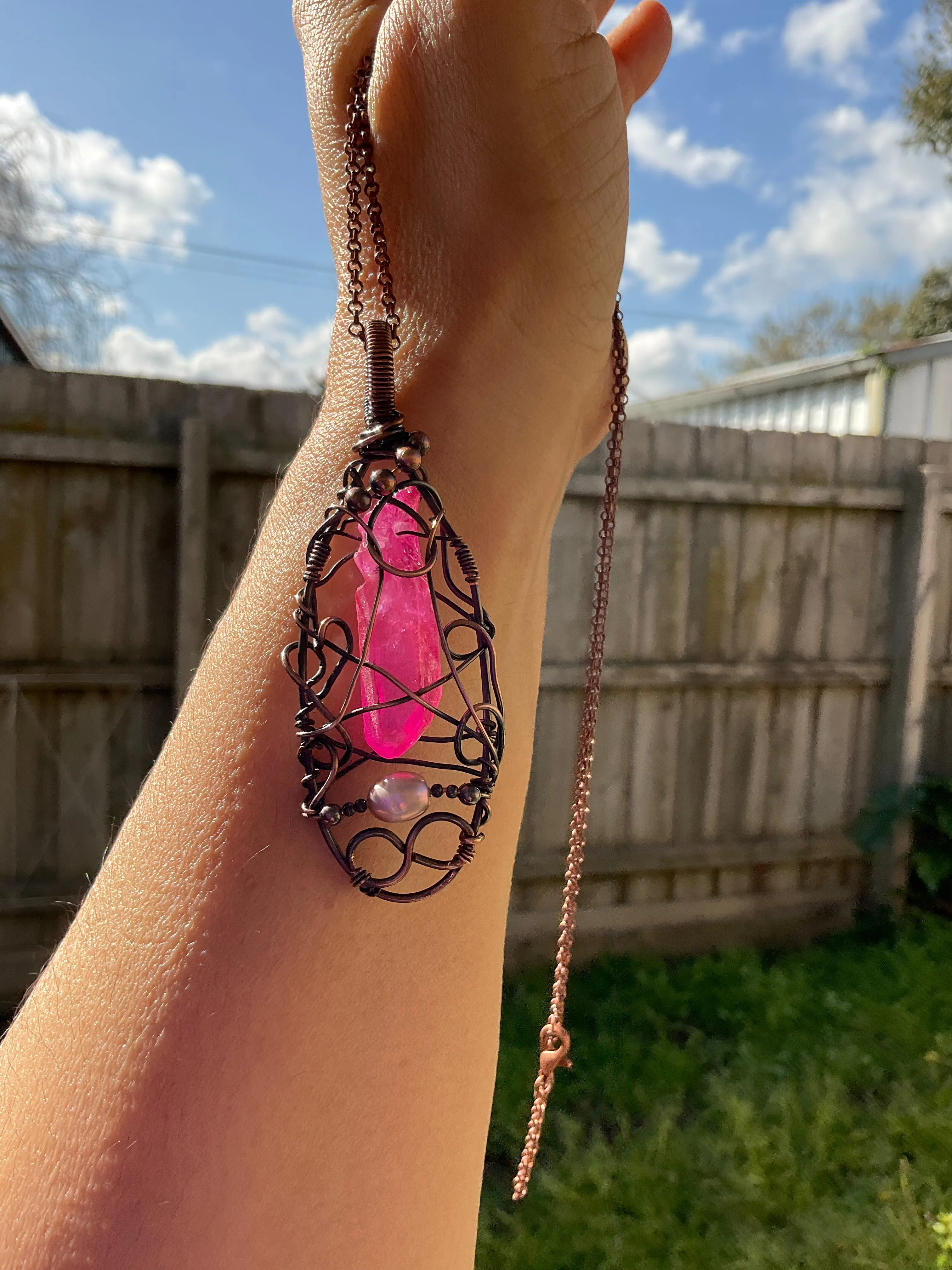 Pink Aura Quartz Pendant