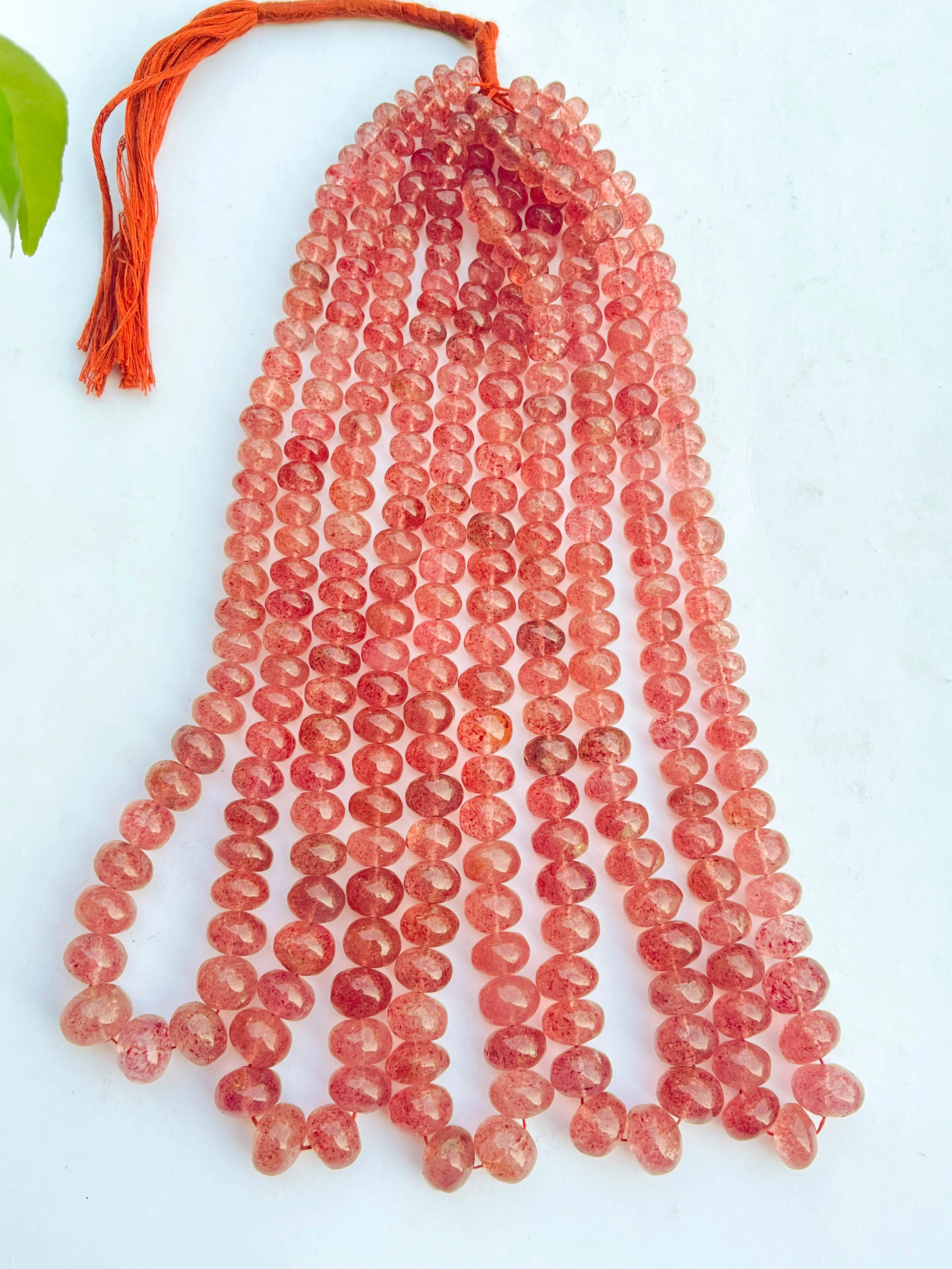 Pink Strawberry Quartz Smooth Rondelle Beads