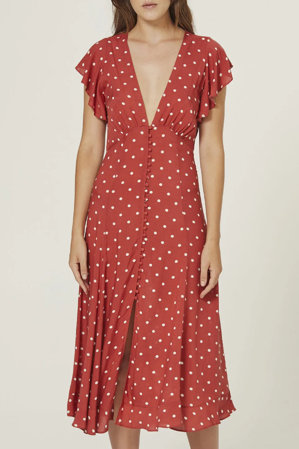 Polly Sunday SS Red Spot Midi Dress