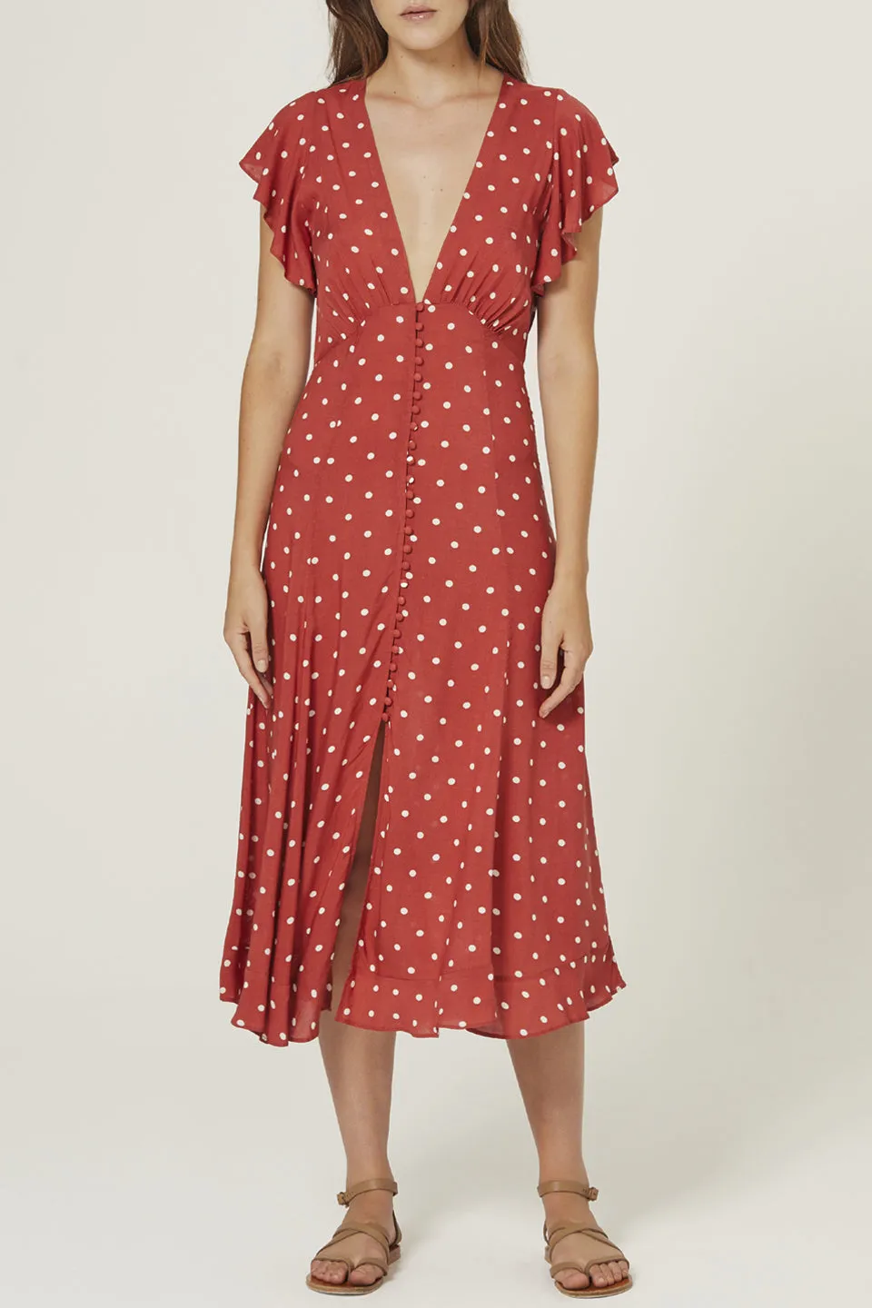 Polly Sunday SS Red Spot Midi Dress