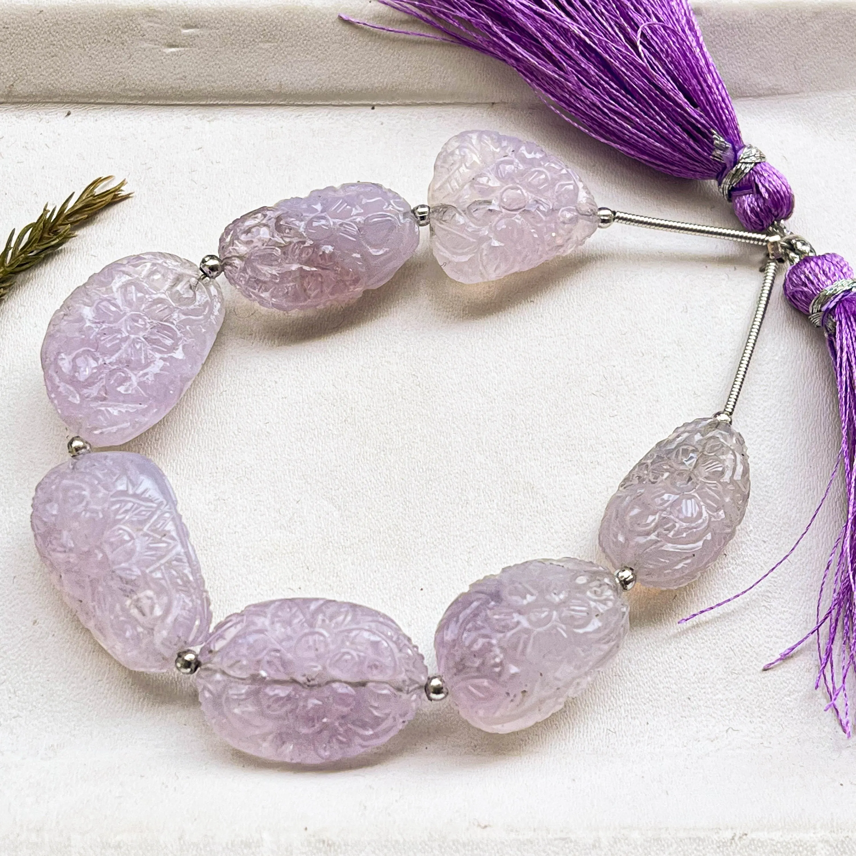 Rare! Lavender Quartz Flower carved Tumble Beads, Natural Lavender Quart Gemstone