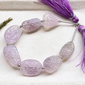 Rare! Lavender Quartz Flower carved Tumble Beads, Natural Lavender Quart Gemstone