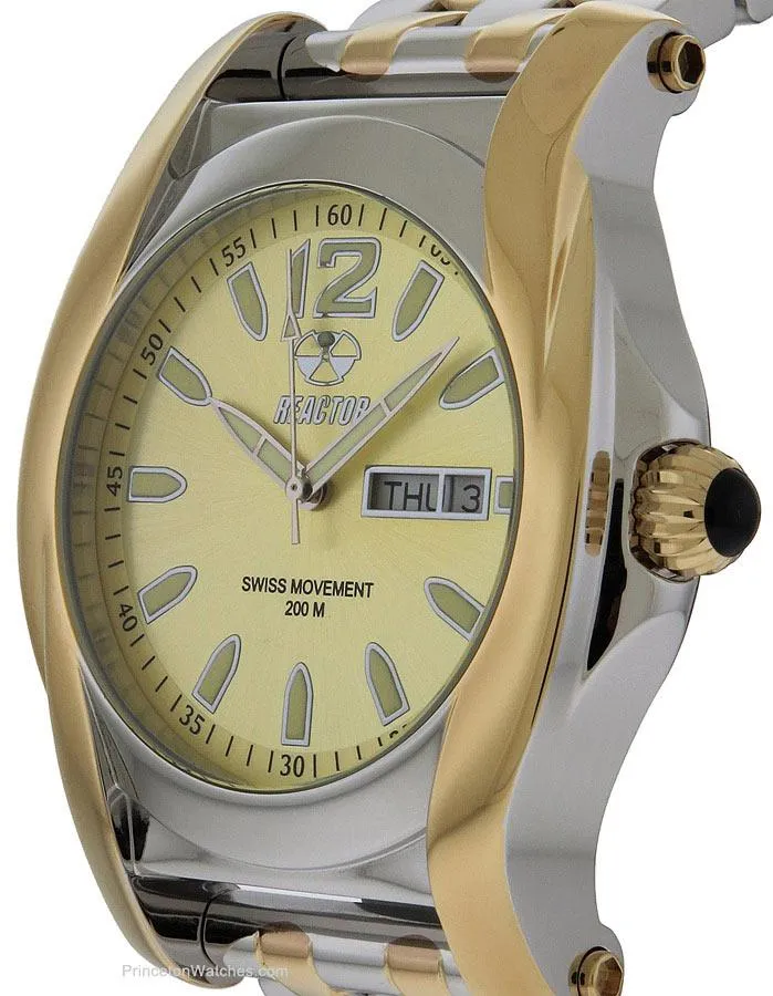 Reactor Mens Curie Watch - TwoTone - Bracelet - Gold-Tone Dial - Day/Date - 200m