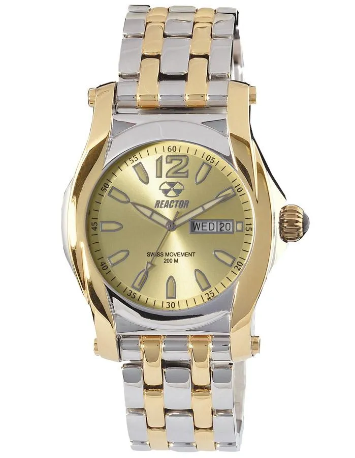 Reactor Mens Curie Watch - TwoTone - Bracelet - Gold-Tone Dial - Day/Date - 200m