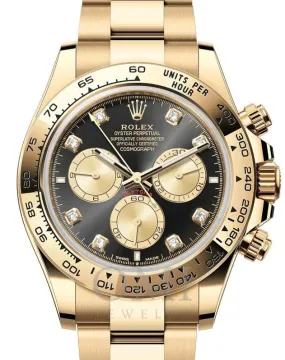 ROLEX DAYTONA YELLOW GOLD BRIGHT BLACK & GOLDEN DIAMOND DIAL 126508 WITH YELLOW GOLD PRESIDENT OYSTER BRACELET