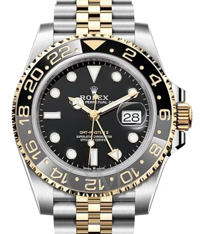 ROLEX GMT-MASTER II YELLOW GOLD/STEEL BLACK DIAL JUBILEE BRACELET 126713GRNR WITH TWO TONE JUBILEE BRACELET