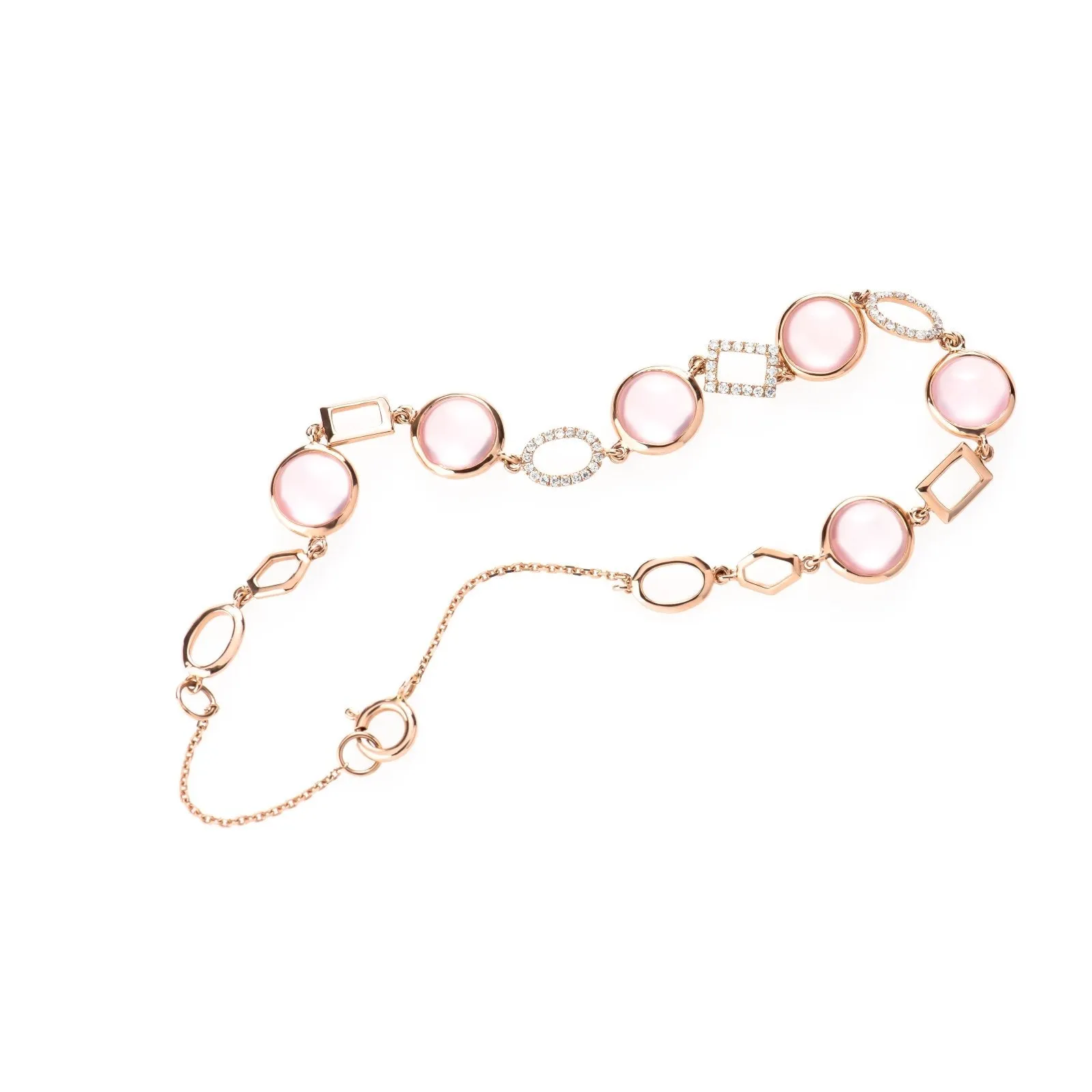 Rose Quartz and Geometric Diamond Link Bracelet