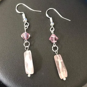 Rose Quartz and Swarovski Crystal Dangle Earrings