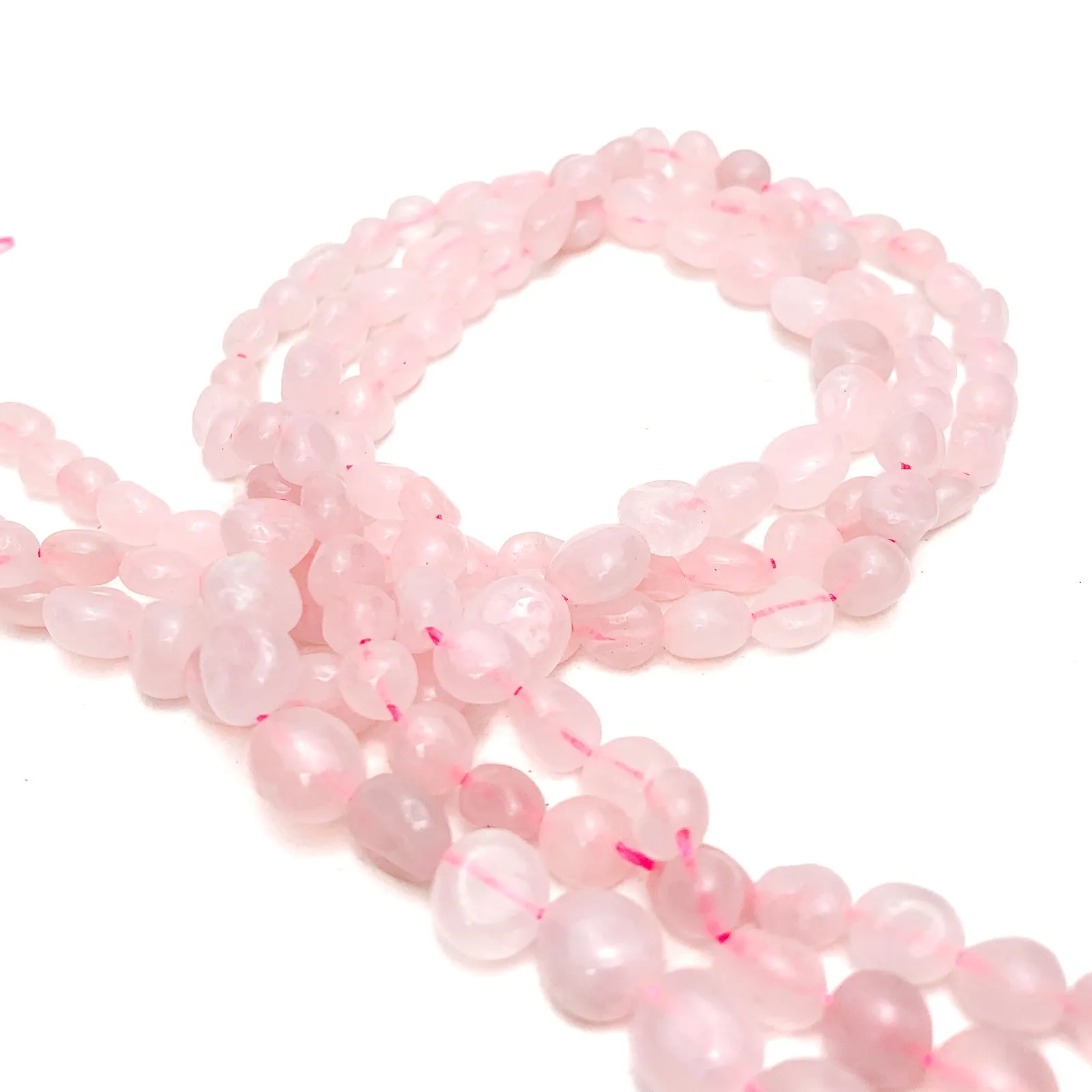 Rose Quartz Madagascar Small Smooth Pebbles Bead Strand