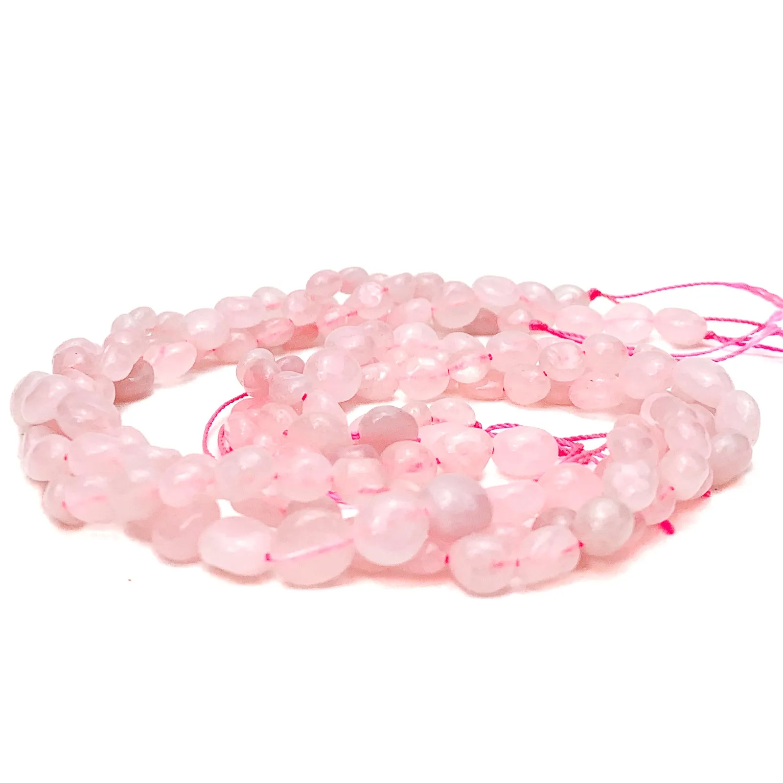 Rose Quartz Madagascar Small Smooth Pebbles Bead Strand