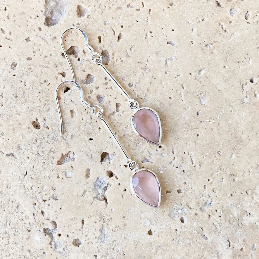 Rose Quartz Teardrop Earrings - Anika