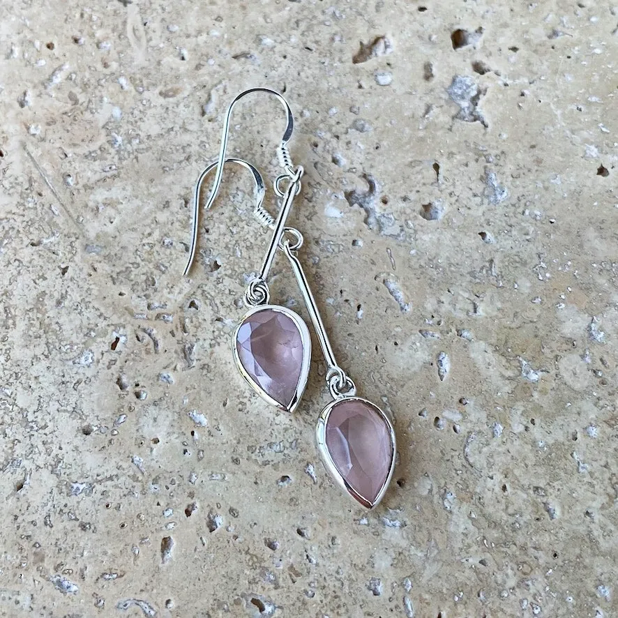 Rose Quartz Teardrop Earrings - Anika