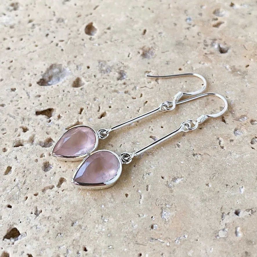 Rose Quartz Teardrop Earrings - Anika