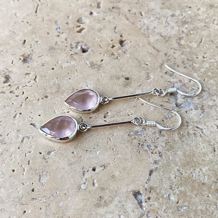 Rose Quartz Teardrop Earrings - Anika