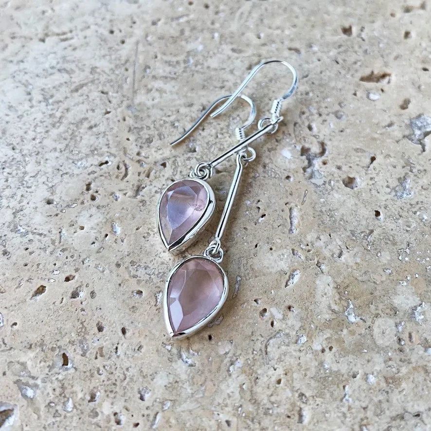 Rose Quartz Teardrop Earrings - Anika