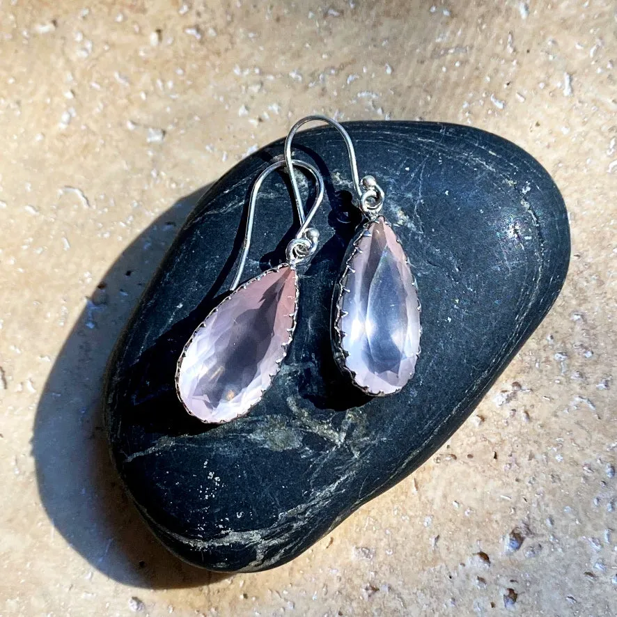 Rose Quartz Teardrop Earrings - Melita