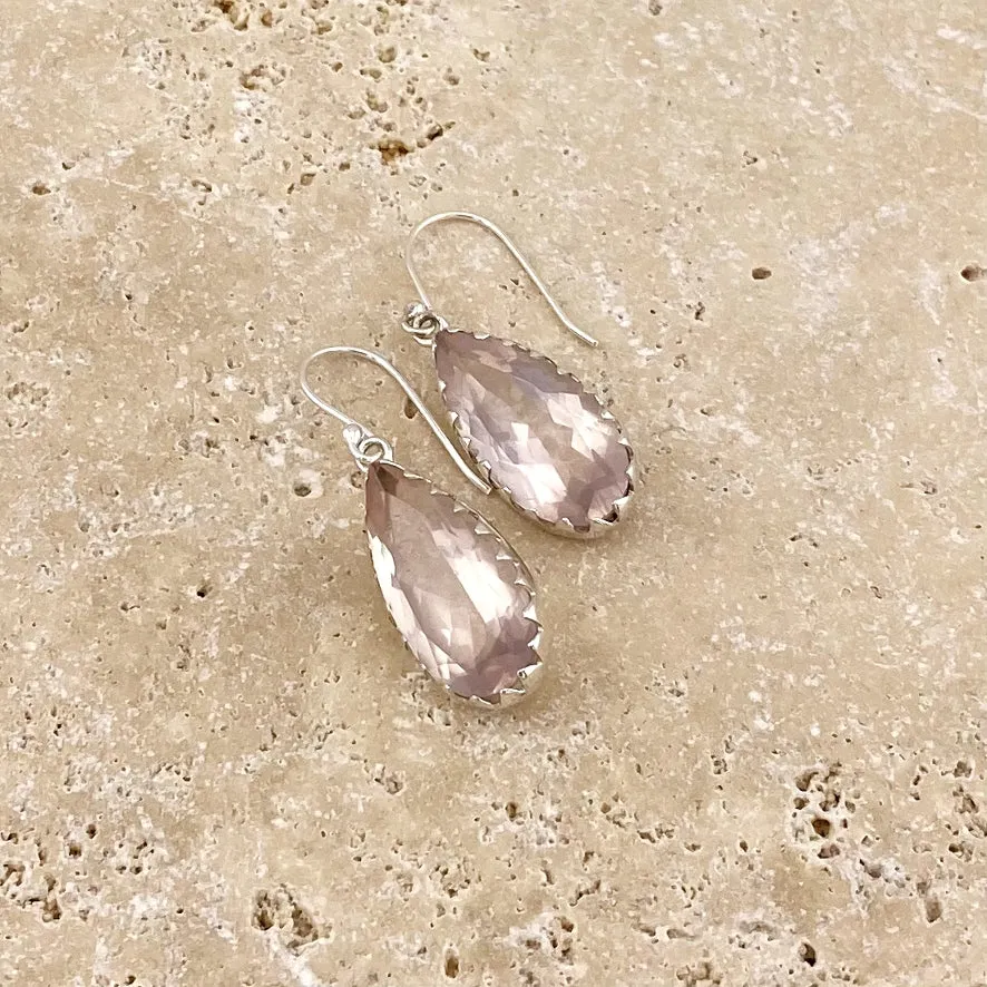 Rose Quartz Teardrop Earrings - Melita