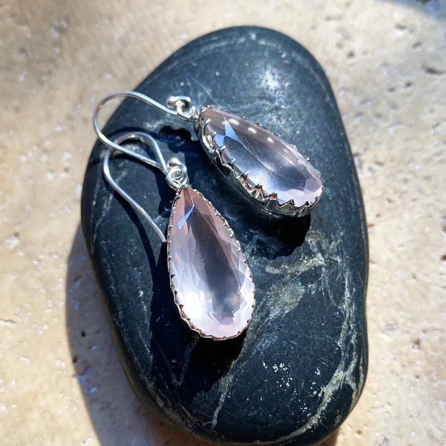 Rose Quartz Teardrop Earrings - Melita