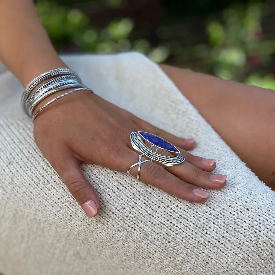 Sapphire Quartz Ring with an elegant, long marquise gemstone - Devi