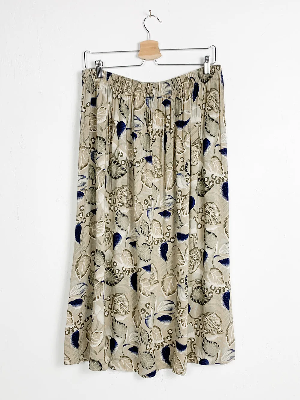 SH Blue and Tan Print Rayon Midi Skirt