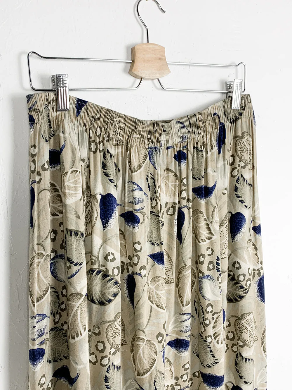 SH Blue and Tan Print Rayon Midi Skirt