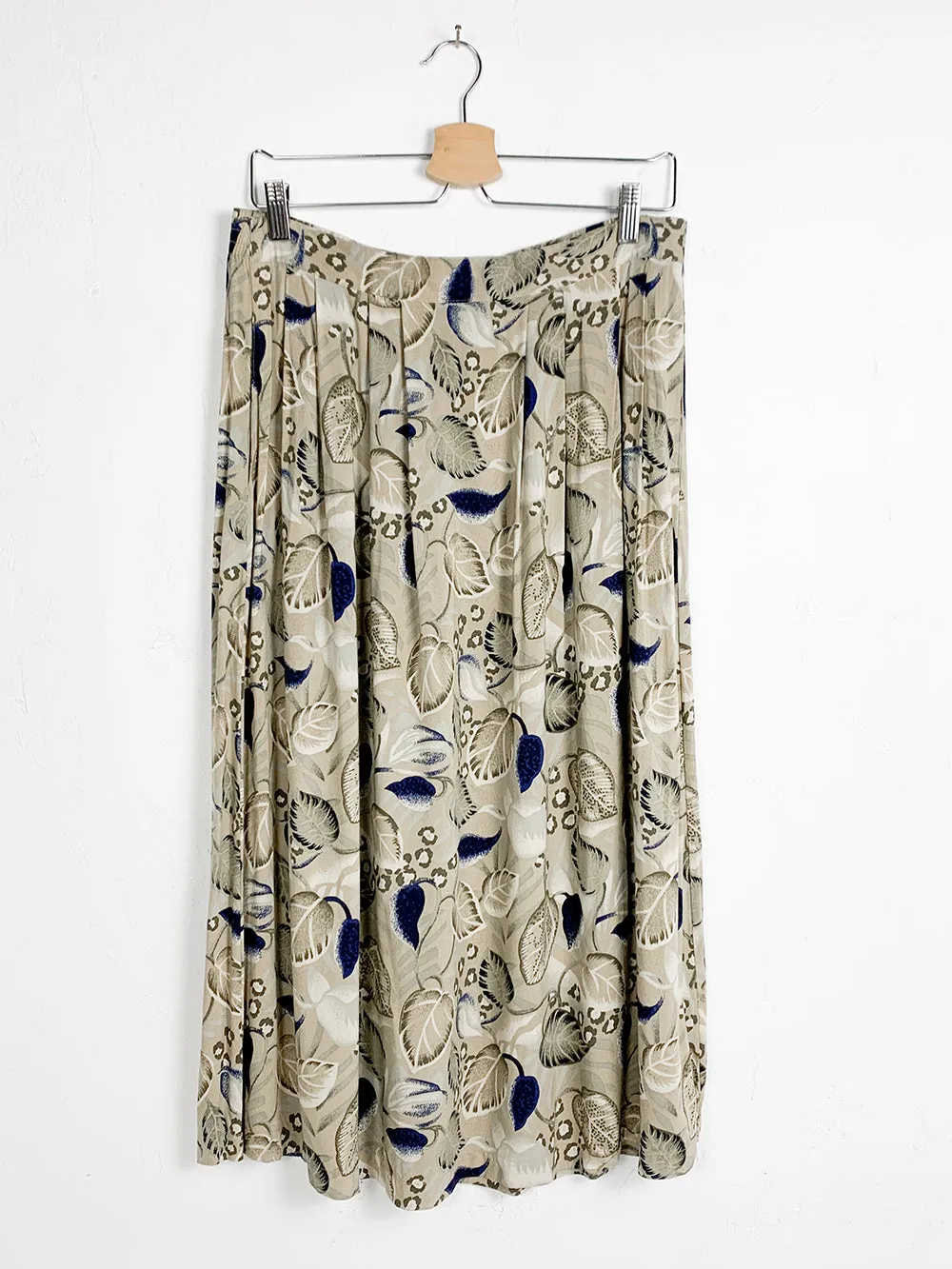 SH Blue and Tan Print Rayon Midi Skirt