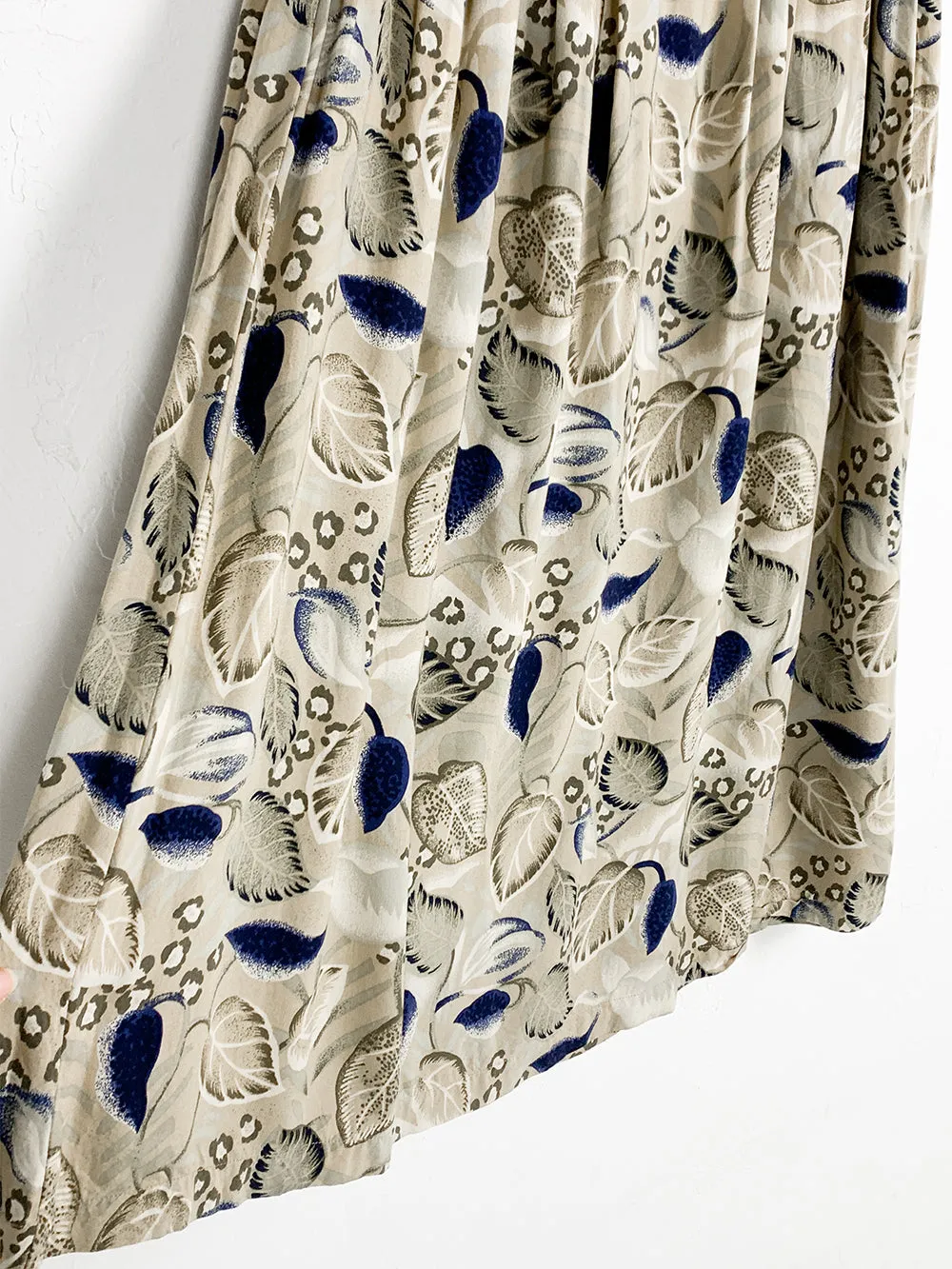 SH Blue and Tan Print Rayon Midi Skirt