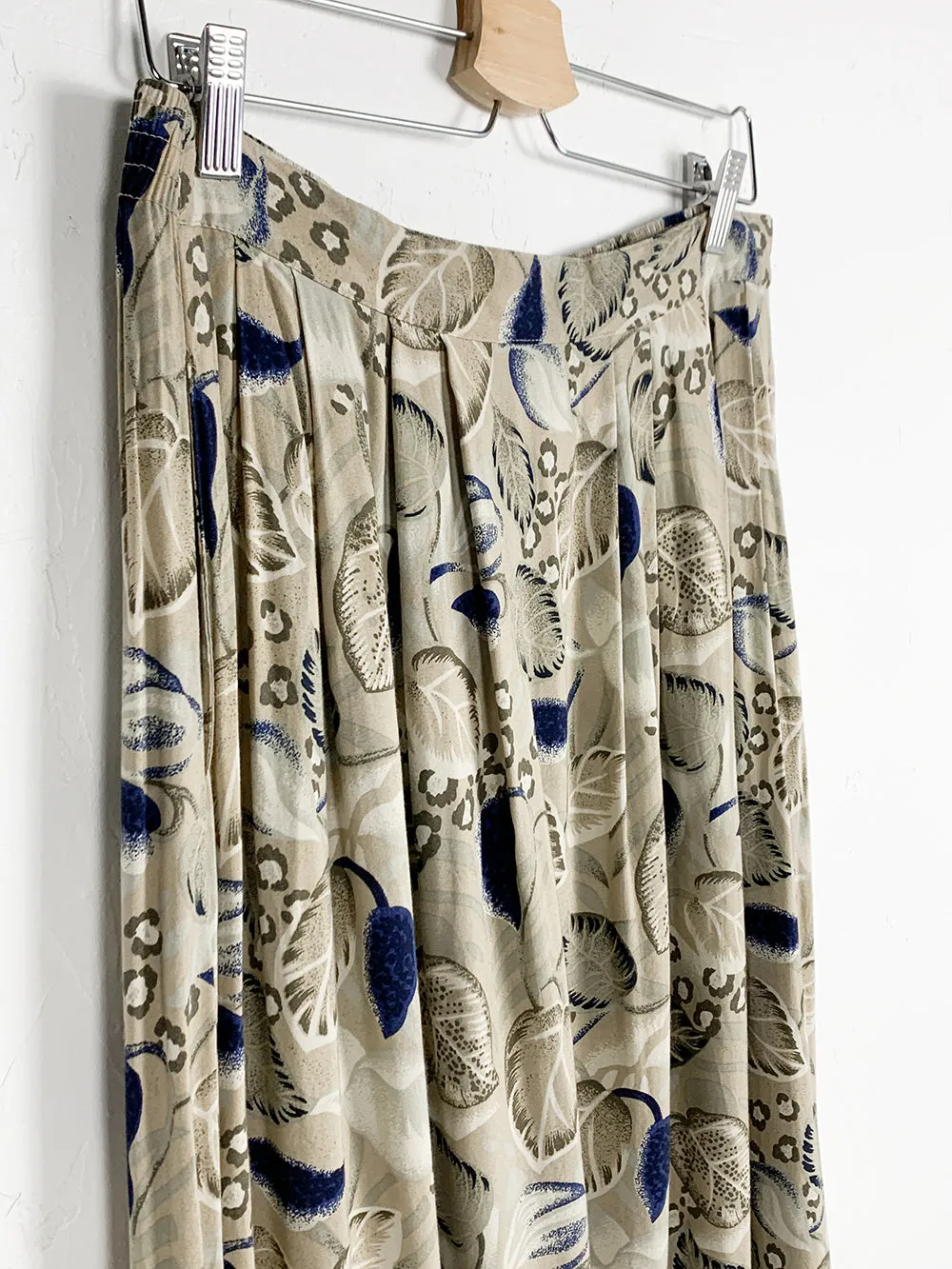 SH Blue and Tan Print Rayon Midi Skirt