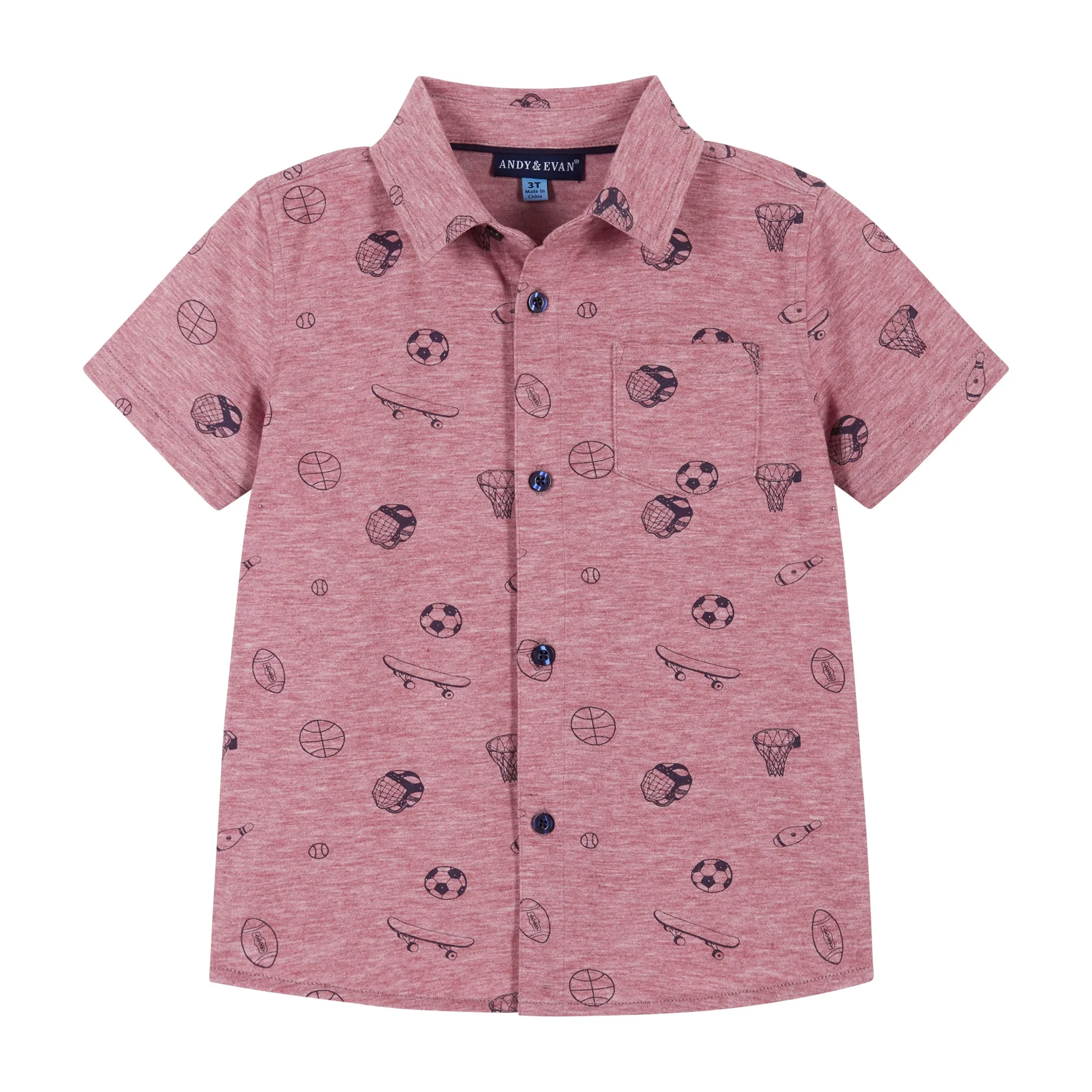 Short Sleeve Knit Buttondown Shirt | Sports Print | Red