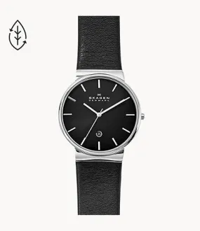 Skagen Ancher Black Leather Watch SKW6104