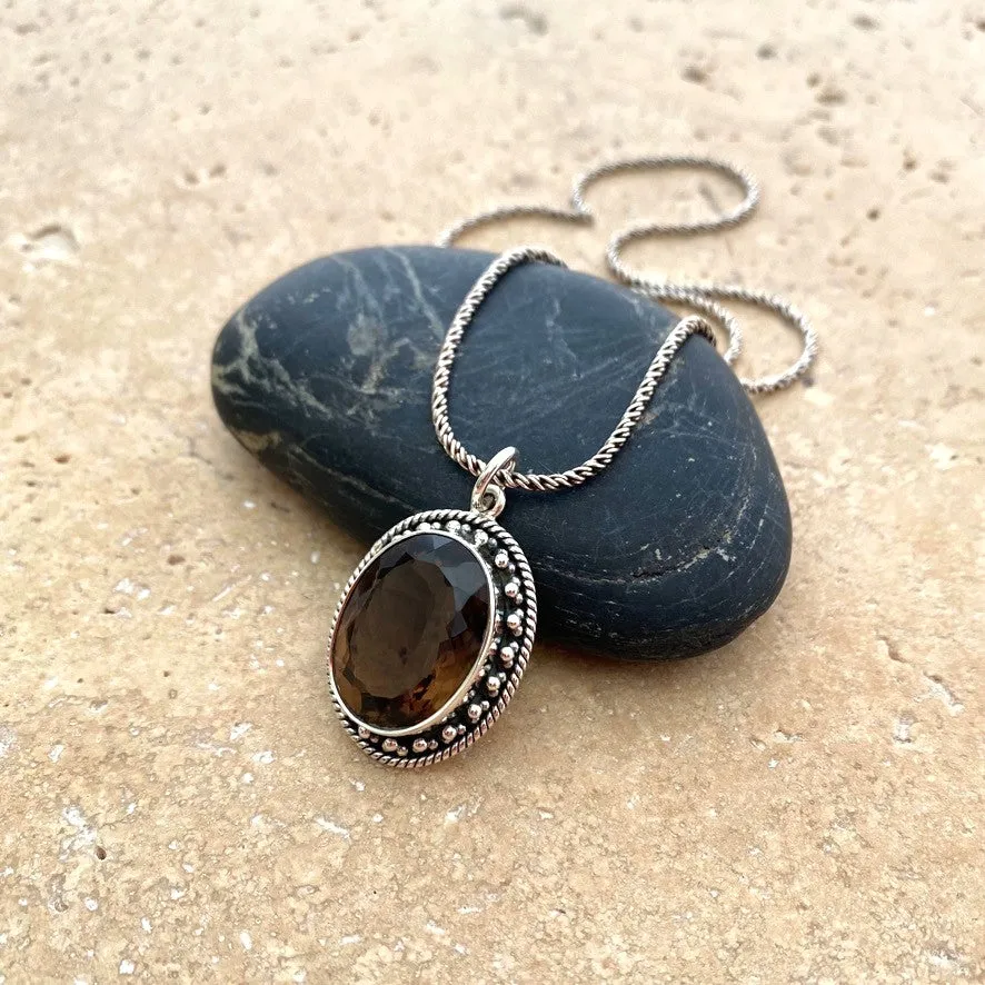 Smoky Quartz Earrings & Pendant Set with Oval Gemstones - Mishka