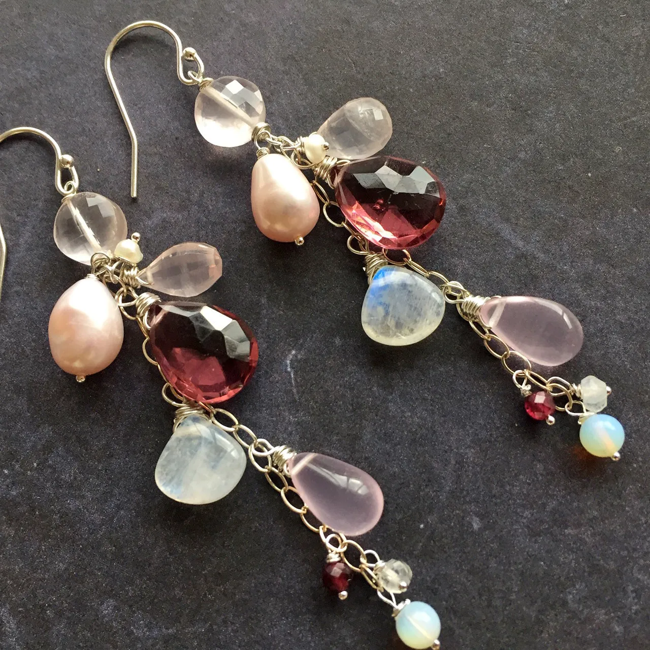 Spring Ahead Pearl Rose Quartz Dangles OOAK