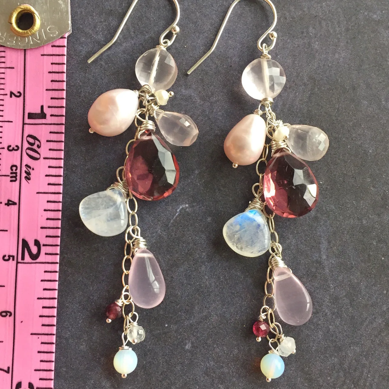 Spring Ahead Pearl Rose Quartz Dangles OOAK