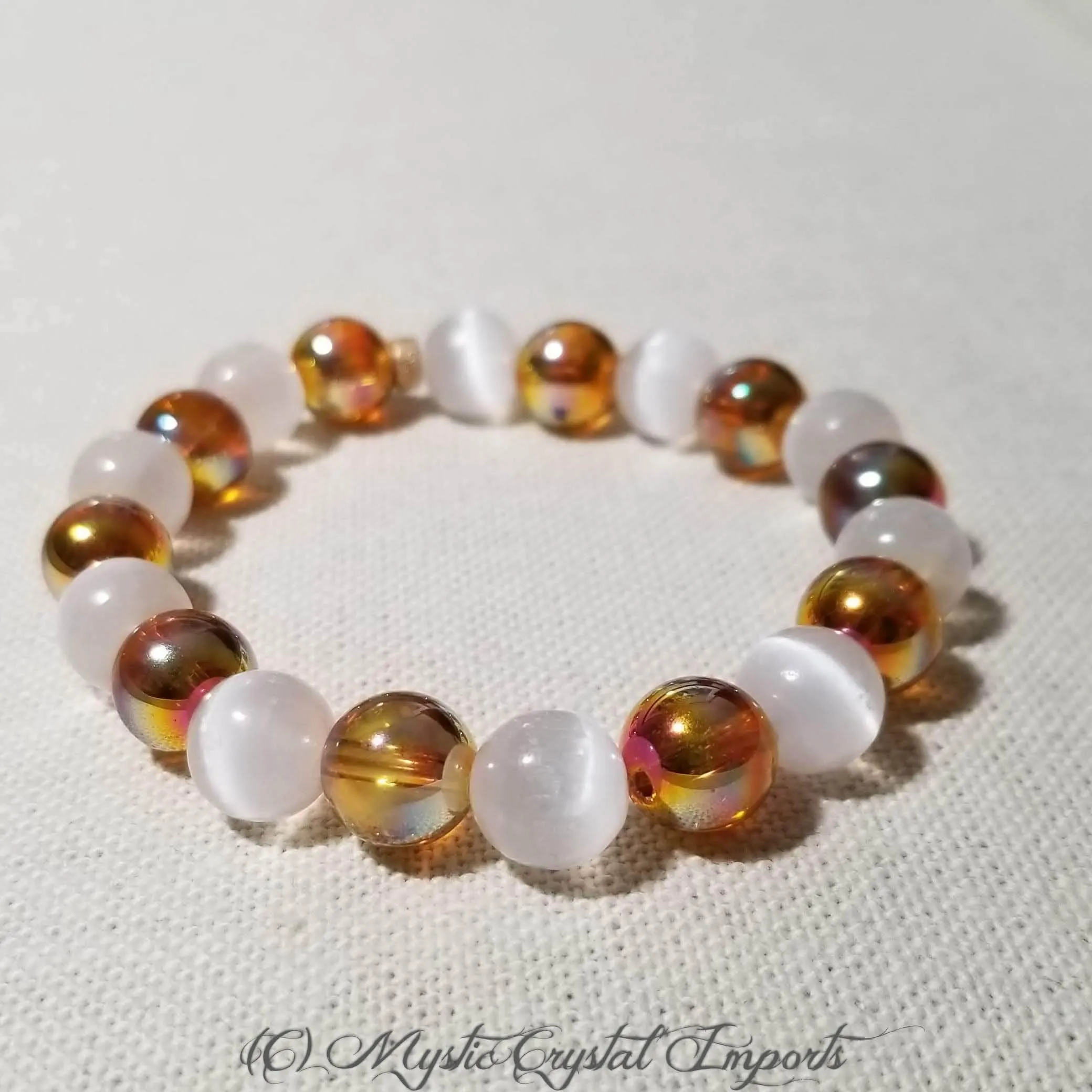 Sunset Aura Quartz & Selenite Chakra Crystal Bracelet - Sacral Chakra