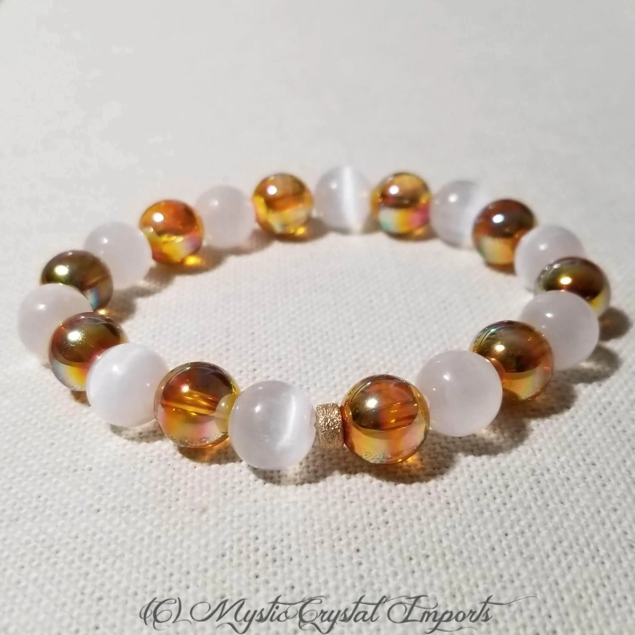 Sunset Aura Quartz & Selenite Chakra Crystal Bracelet - Sacral Chakra