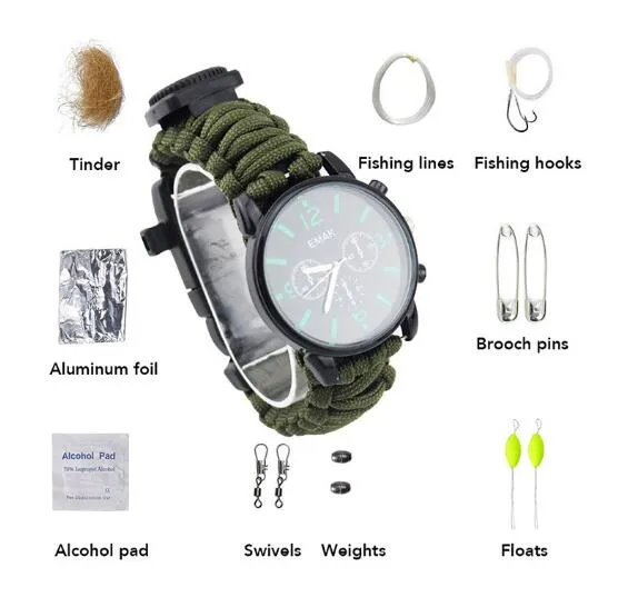 Tactical Wrist Compass Survival Watch w/ Paracord Bracelet