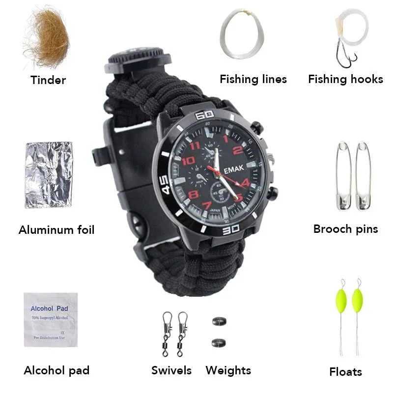 Tactical Wrist Compass Survival Watch w/ Paracord Bracelet