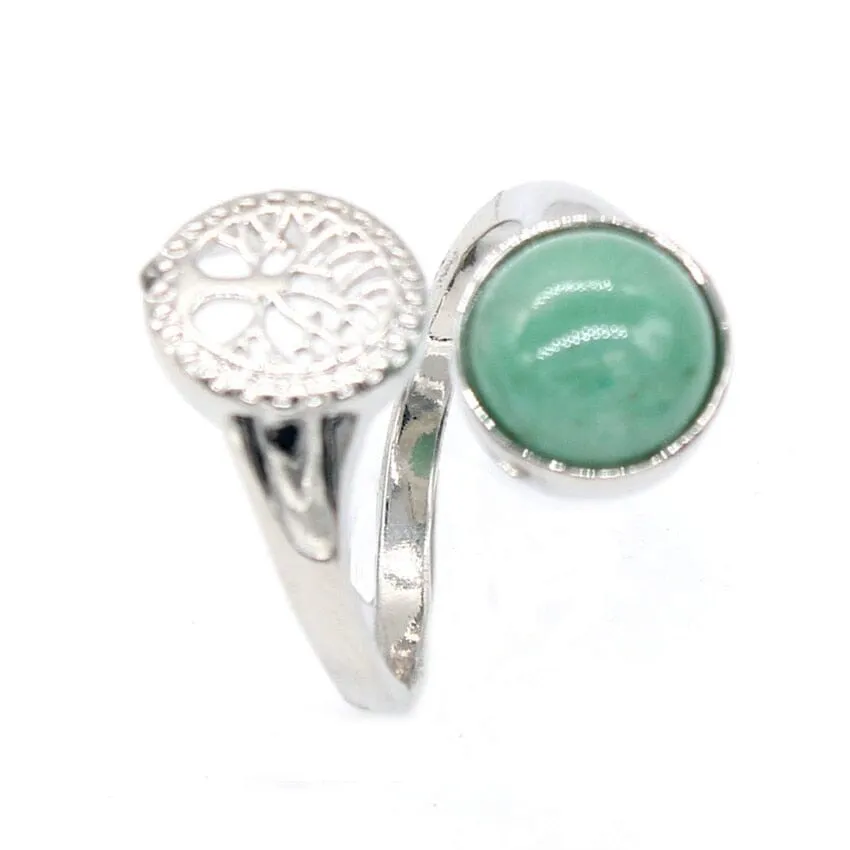 Tree of Life Resizable Green Aventurine Ring