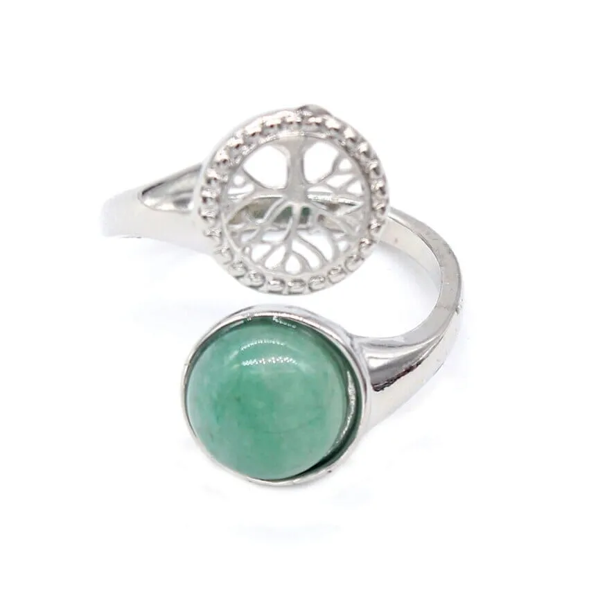 Tree of Life Resizable Green Aventurine Ring